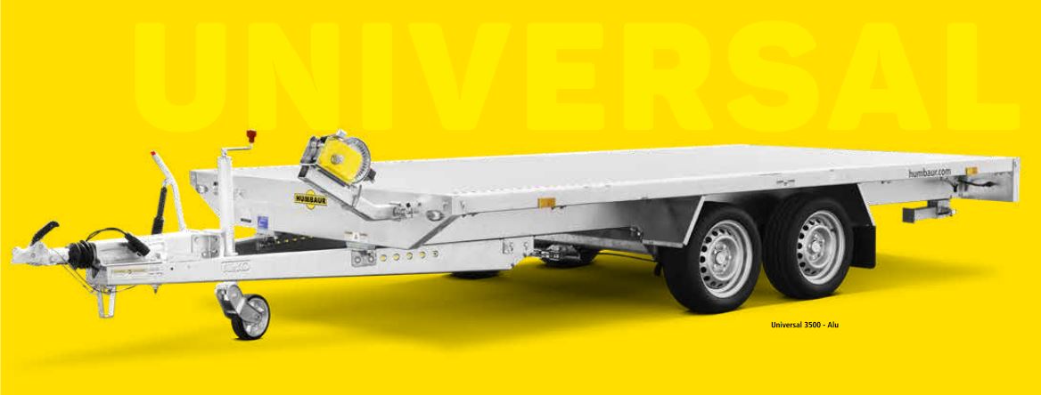 Humbaur Universal 3500kg Alu, laadruimte 4,00 x 2,03 m met aluminium vloer, steunen, lier en laadkleppen.